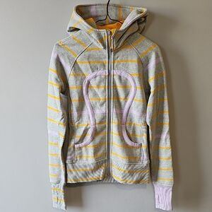 lululemon athletica Size 12 Gray and Yellow Striped Scuba Hoodie